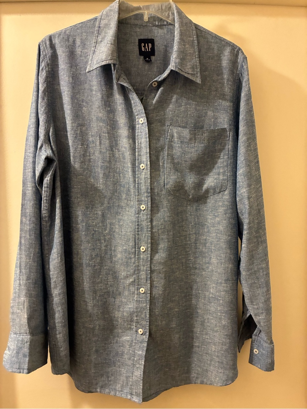 GAP Men's Blue Button-Up Linen Shirt - can be unisex/oversized for women